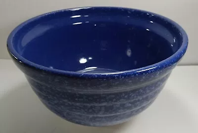 Monmouth Pottery Bowl 10 In Blue & White Stoneware Mixing Maple Leaf Ribbed  • $48