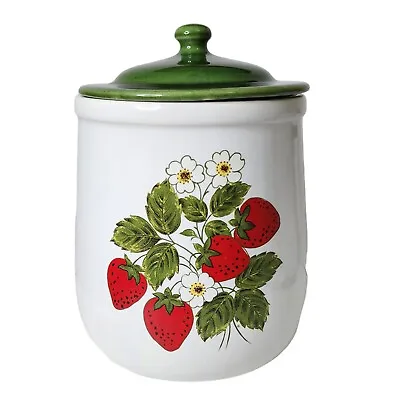 McCoy USA Pottery Strawberry Daisy Country Canister Cookie Jar W/ Green Lid 10” • $39.99