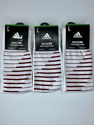 3 Adidas Team Speed II Soccer Socks Size LARGE White Red Aeroready Formotion NEW • $21.73