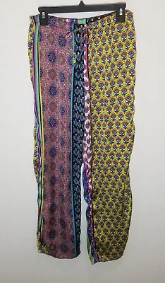 Josie Natori Silky Elastic Waist Paisley Tribal Print Palazzo Pants Sz M Boho • $19.99