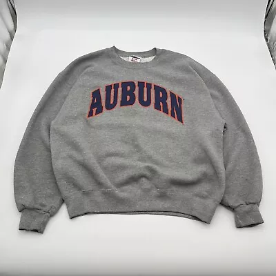 VTG 90s Men's Jerzees Auburn Tigers Spellout Gray Crewneck Sweatshirt Large USA • $29.99