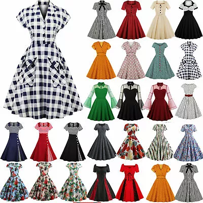 $26.69 • Buy Womens CasualVintage 50s 60s Polka Dot Rockabilly Party Evening Swing Dresses