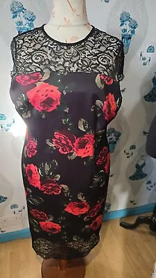 Beautiful Black Red Floral Lacey Wiggle Dress By Marks And Spencer Size 20 • £3.99