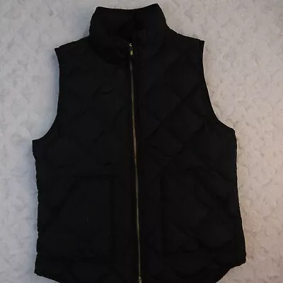 J Crew Vest Women Medium Quilted Black Puffer Full Zip Pockets Down Fill • $18.99