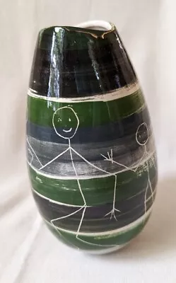 Vintage Mid-Century Modern Black Gray Green Handmade Ceramic Pottery Vase • $17.99