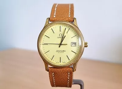 Omega Seamaster GP Gold Dial Vintage Swiss 7 Jewel Quartz Watch Cal 1342 • $45