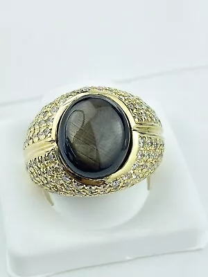 Black Star Sapphire 9ct And Diamond 2.5ctw Custom Gents Ring 14k Gold • $4499