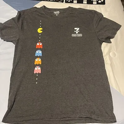 7-ELEVEN PAC-MAN Shirt Mens L Gray Arcade Game Short Sleeve 7-11 Employee Tee • $13.99