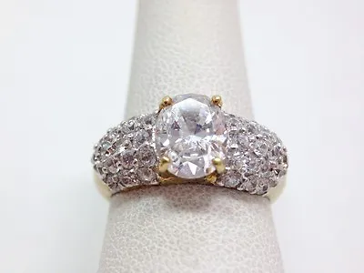 2ct Clear Cz Oval Solitaire Accent Wedding Ring Size 7 Gold Over Sterling Silver • $30