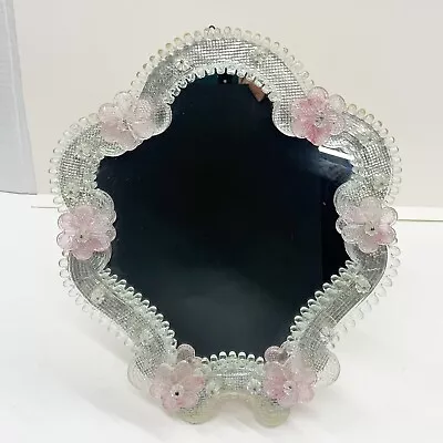 Vanity Mirror Italian Venetian Murano Art Glass Dressing Table Top Pink Flowers • $399.95