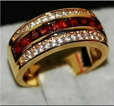 2.50 Ct Princess Ruby & Diamond Men's Engagement Ring 14K Yellow Gold Over • $101.03