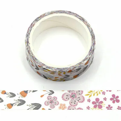 Purple Flowers Decorative Floral Washi Tape 15mm X 5 Meters • £3.74