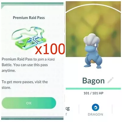 - 100 Raid Pass + 100 Bagon - Finder Plantinum Medal - Description • $19.99