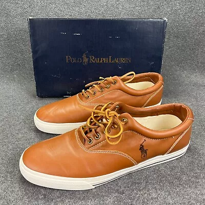 POLO RALPH LAUREN Men’s Vaughn Sneakers Brown Leather Lace Up Size 13 D • $34.99