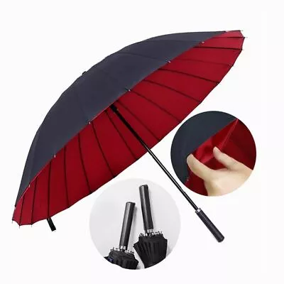 $49.91 • Buy Women Rain Umbrella Strong Double Glass Fiber Long Handle Travel Parasol 24k