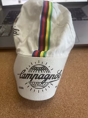 Vintage 1980's Campagnola Cycling Bike Hat Racing Stripes White Made In USA • $25.99