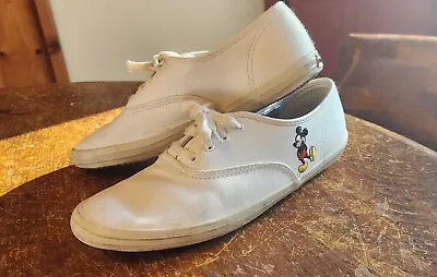 White Vintage Disney Mickey Mouse Tennis Shoes.  Leather Upper Size 8 • $25