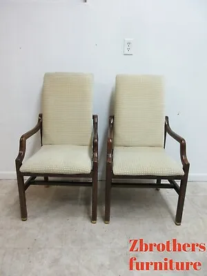 Pair Vintage Henredon Scene One Campaign Dining Room Arm Chairs Mid Century  • $789