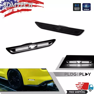 For 2015-2022 Ford Mustang Smoked Lens White LED Rear Side Marker Lights Set Kit • $29.69