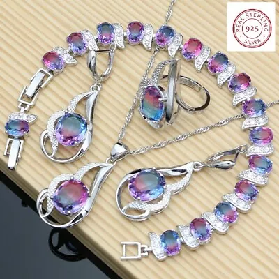 Astonishing 4pc Tourmaline Jewelry Sets-925 Sterling Silver-Adjustable Open Ring • $44.95