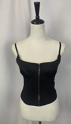 Vintage Bebe Black Satin Corset Tank Crop Top Medium Full Zip • $39.99