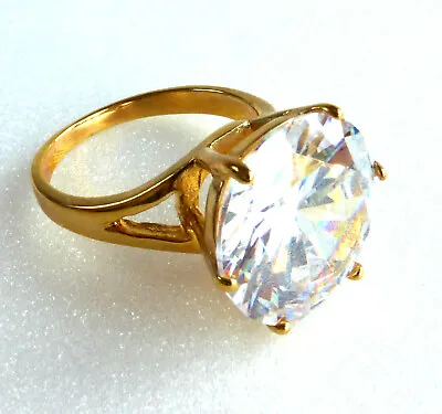 Women Solitaire Ring 14mm Big Simulated Diamond 24K Yellow Gold Plated UK L  • £16.44