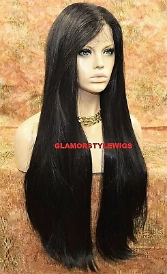 360 Free Part Human Hair Blend Lace Front Wig Extra Long Straight Dark Brown #2 • $109.95