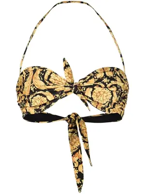 $470 Versace Women's Swimsuit Top In Barocco Black Gold Print ~ New With Tags • $66.50