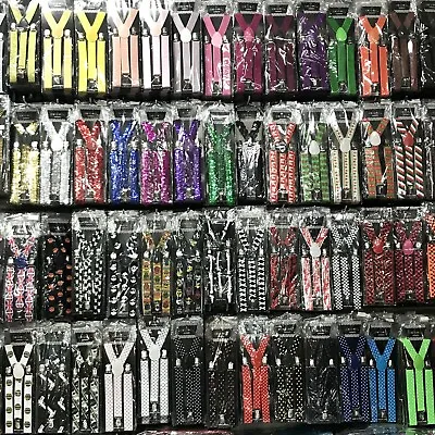 $7.99 • Buy 100+ Colors Mens Womens Clip-on Suspenders Elastic Y-Shape Adjustable Braces