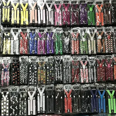 100+ Colors Mens Womens Clip-on Suspenders Elastic Y-Shape Adjustable Braces • $9.99