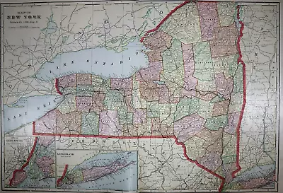 Antique 1904 Cram's Atlas Map ~ NEW YORK STATE LONG ISLAND ~ Free S&H ~ Inv#5 • $21.51