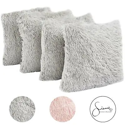 £9.99 • Buy Sienna Fluffy Pack Of 4 Square Cushion Covers Shaggy Set Scatter Sofa 18  X 18