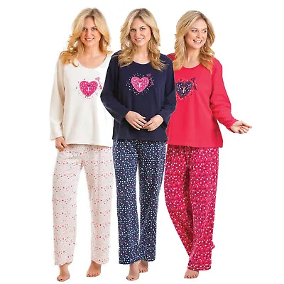 Ladies La Marquise Soft Cosy Long Sleeve Fleece Pyjama Set Long Top And Bottoms • £21.99