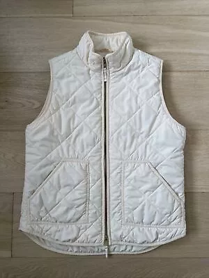 J. Crew Vest Womens Small Cream Sleeveless Collared Zip Up Pockets Quilted Puffy • $19.50