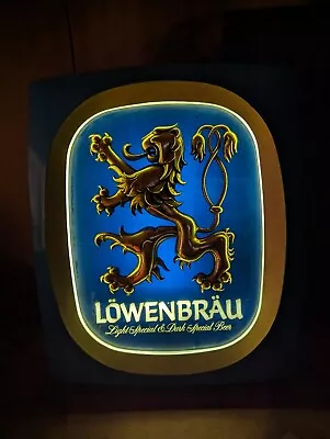 VINTAGE Lowenbrau Beer Light Gold Lion W Aqua Border  Works • $50