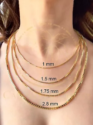 0.73mm-2.8mm Mirror Square Box Link Chain Minimalist Chain Necklace 10K-14 Gold • $257.80