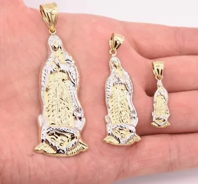 Lady Guadalupe Virgin Mary Pendant Charm Diamond Cut Real 10K Yellow White Gold • $373.99