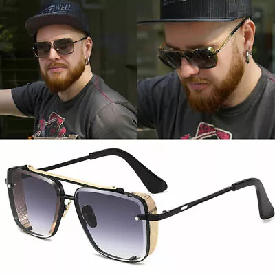 Men's SUNGLASSES DESIGNER SQUARE RETRO GOLD FRAME SHADES METAL FASHION HIP HOP • $18.99