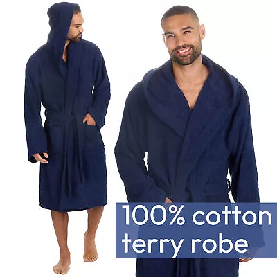 Mens Terry Towel Hooded Dressing Robe 100% Cotton Bathrobe Absorbent Gown M-XXL • £18.99