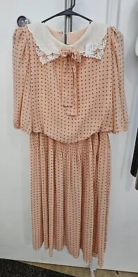 Size 9 Color: Peach Vintage Jamie Pink Polka Dot Maxi Day Dress • £17.37