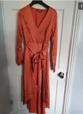 £15 • Buy Satin Dress. High Low Style With Belt. Rust Orange. Size S
