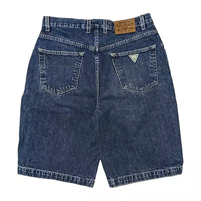 Vintage 90s GUESS Triangle Denim Blue Jean Shorts Mens 33 Fits 31 Relaxed Jorts • $24.95