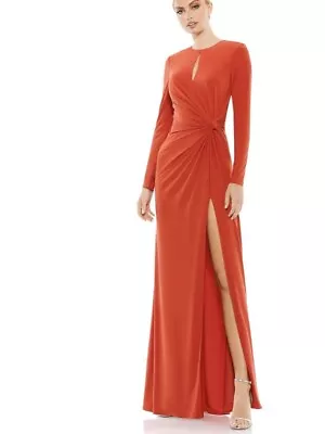 IEENA Mac Duggal Size 6 Keyhole Long Sleeve Gown With Slit Brick Red #55708 • $165