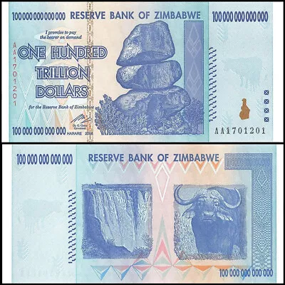 Zimbabwe 100 Trillion Dollars AA+ 2008 Banknote UNC Uncirculated P-91 • £152