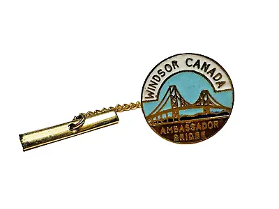 Vtg Canadian Tie Tack Chain Windsor Enamel Gold Tone Bridge Mens Jewelry Nice • $10.99