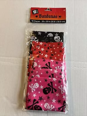 10 Pack Skull  And Crossbones  Bandanas  Pink Red And Black New • $19.99