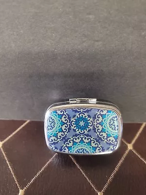 Hinged Mini Trinket/Pill Box - Double Compartments -Mirrored Interior Top - Blue • $9.85