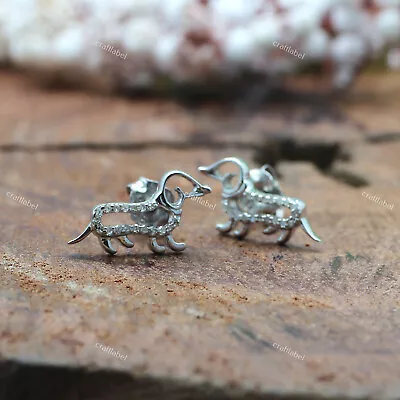 Dachshund Stud Earrings Round Moissanite In 10K White Gold • $206.99