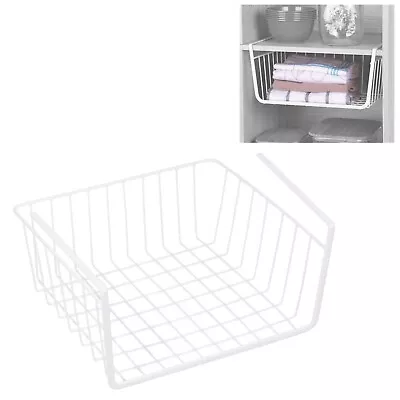 Under Shelf White Clip On Hanging Basket Multipurpose Storage Metal Organizer • £10.95