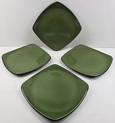 4 Corelle Bay Leaf Green Luncheon Plates Set Hearthstone Corning Black Dish Lot • $46.87